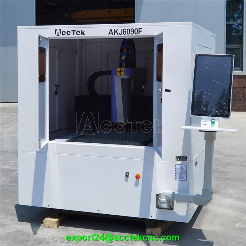 Fiber Laser Cutter AccTek 6090 Fiber Laser Cutting Machine Full Cover Metal Laser Cutting Machinery 600*900mm