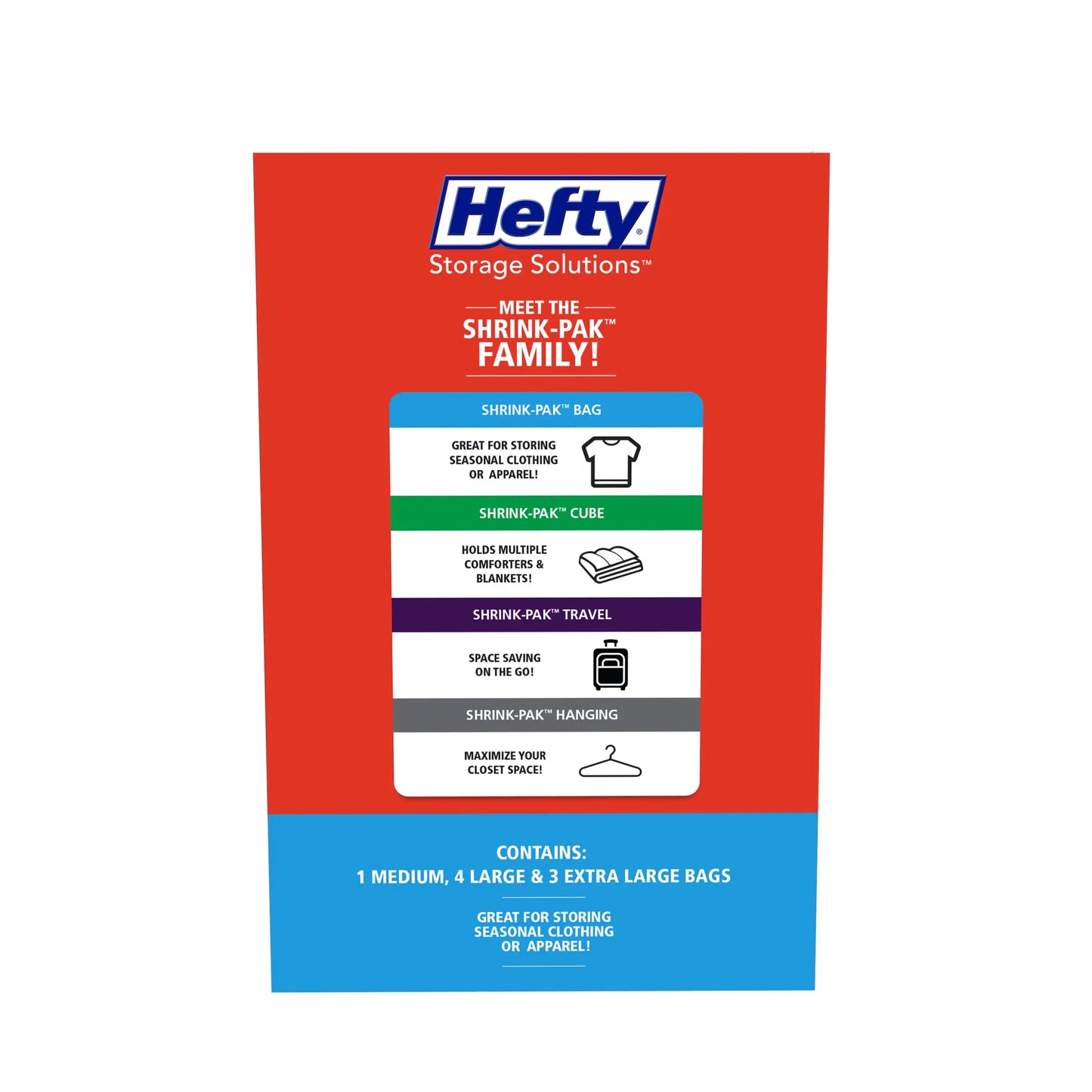 Hefty SHRINK-PAK 1 Medium, 4 Large, & 3 XL Vacuum Storage Bags