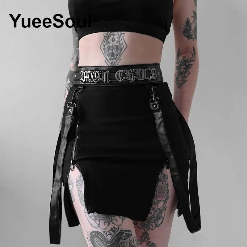 Gothic Mini Skirts 2024 New Harajuku Punk Goth Dark Grunge Y2K High Waist Women Skirts 2000s High Street Women's Skirt