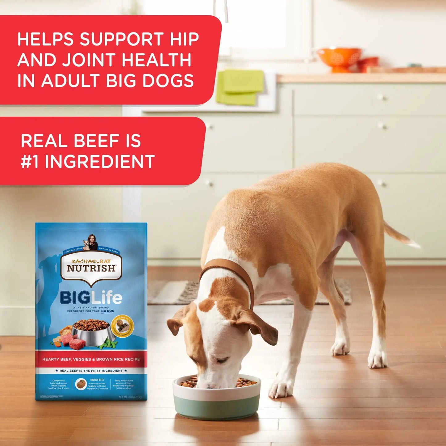 Rachael Ray Nutrish Big Life Dry Dog Food for Big Dogs, Hearty Beef, Veggies & Brown Rice Recipe, 14 lb Bag