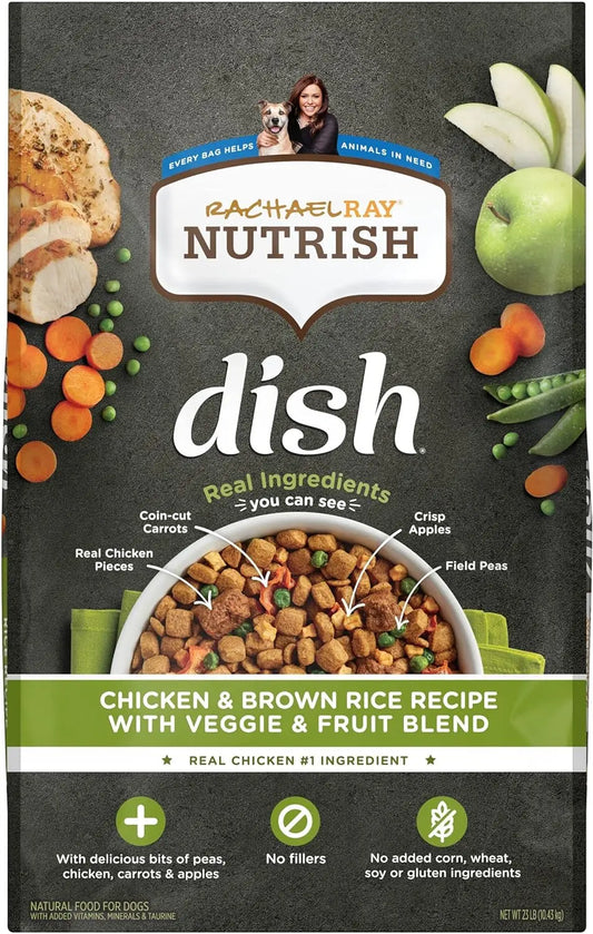 Rachael Ray Nutrish Dish Premium Dry Dog Food, Chicken & Brown Rice Recipe with Veggies & Fruit, 23 Pound Bag