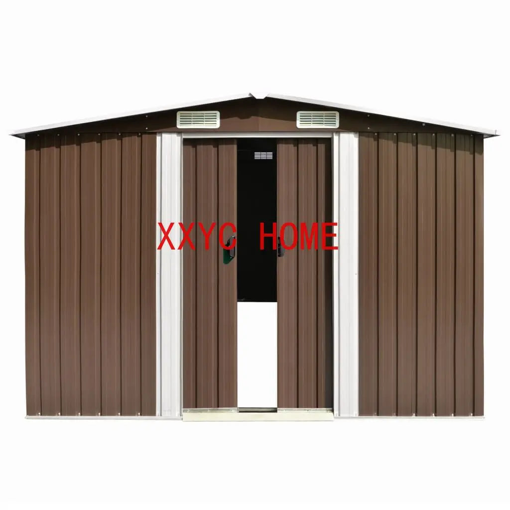 101.2"x389.8"x71.3" Garden Shed Brown Galvanized steel sturdy and durable For outdoor backyard