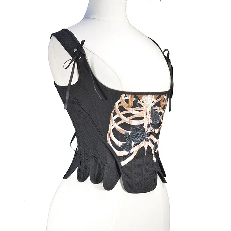 Gothic Rose skull Embroider Corset Body shapers Bustier Lingerie Costume Fashion Corselet Women Party Club Wear Punk Tops