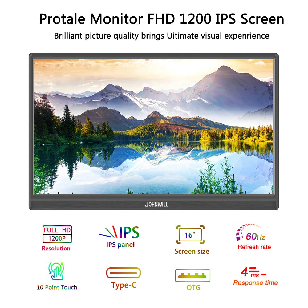 14“/16” Protable Touchscreen FHD 1920x1200 16:10 IPS Panel Secondary Display Computer Monitor Type-C HDMI For Xbox Switch Laptop
