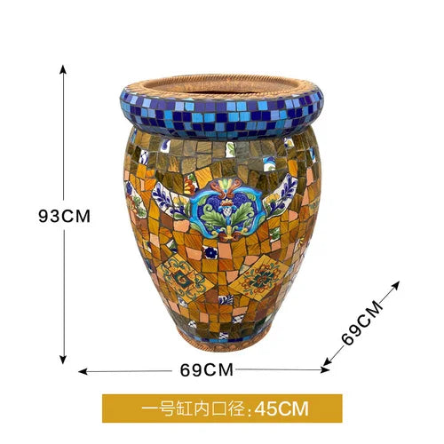 Mediterranean Style European Style Freehand Extra Large Flowerpot Green Plant Large Flower Pot Courtyard Floor Ceramic Bonsai