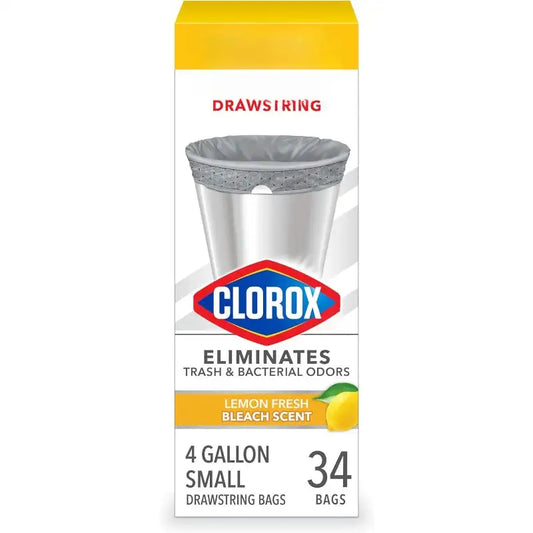 Drawstring Lemon Fresh Bleach Odor Shield w/Clorox Small 4 Gallon 6/34ct