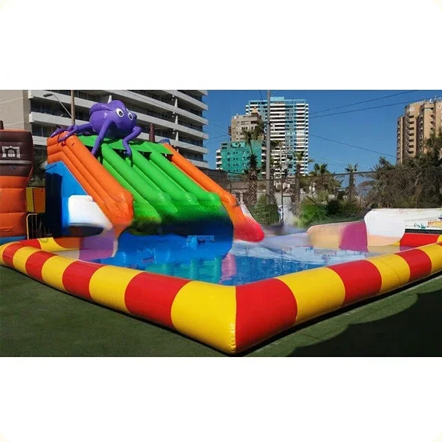 Dolphin Outdoor Children Playground Equipment Inflatable Water Park Slide with Pool