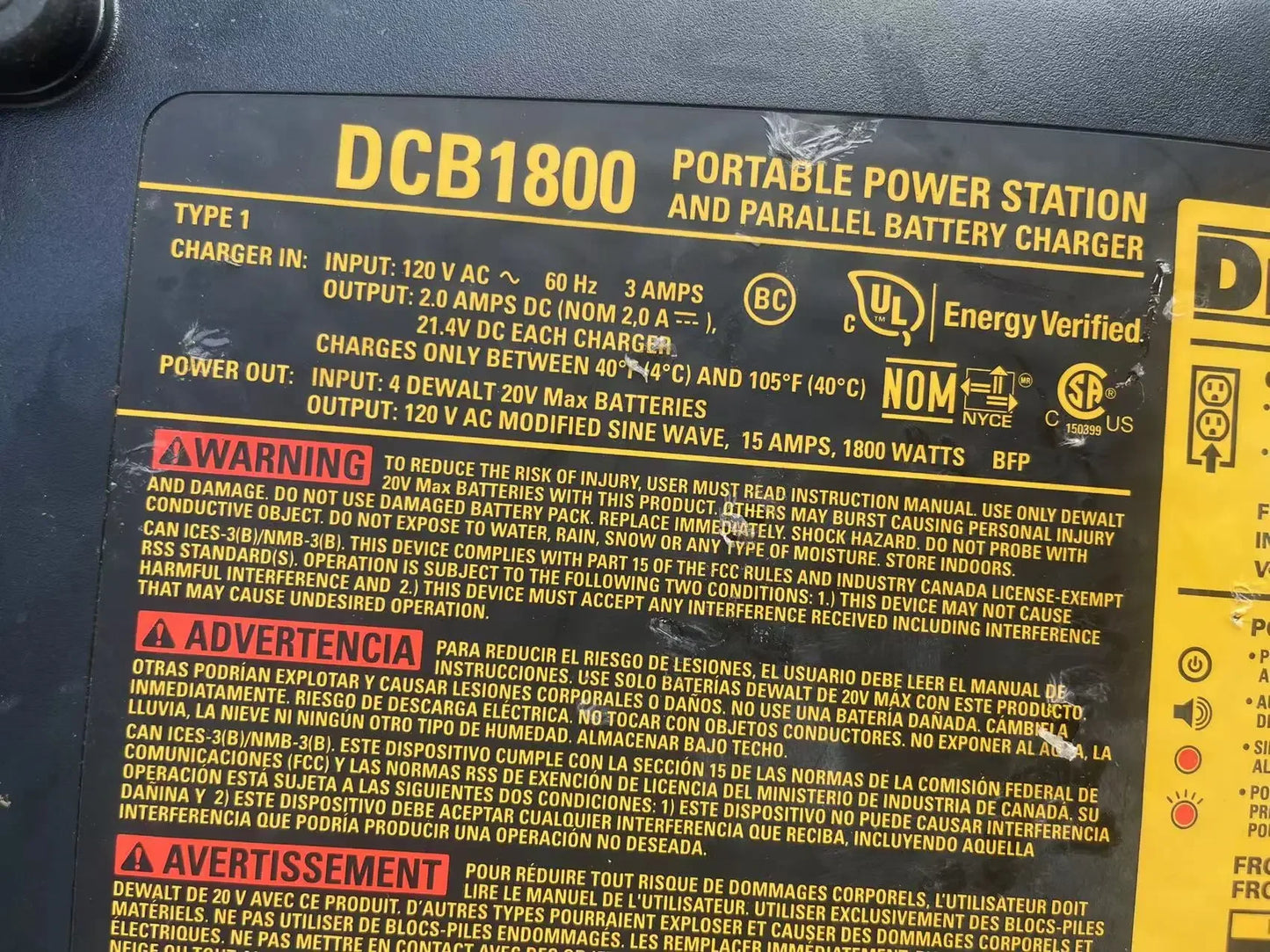 DEWALT 20V Portable Power Station Tool Only - (DCB1800B).SECOND HAND.110V