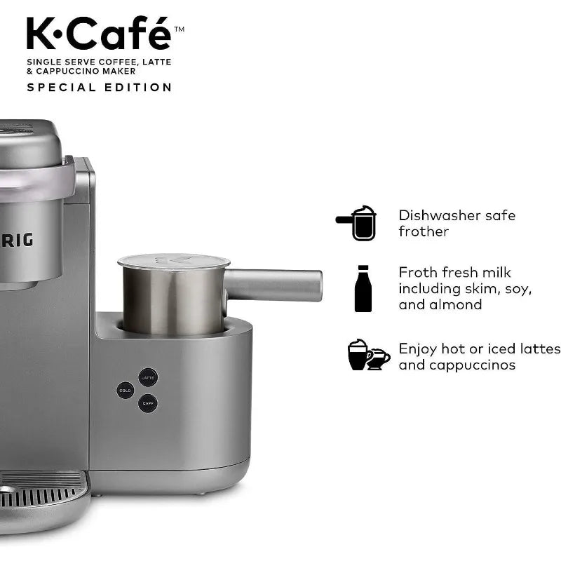 Keurig K-Cafe Special Edition Coffee Maker with Latte and Cappuccino Functionality - Convenient Brewing - (Nickel) Bundle