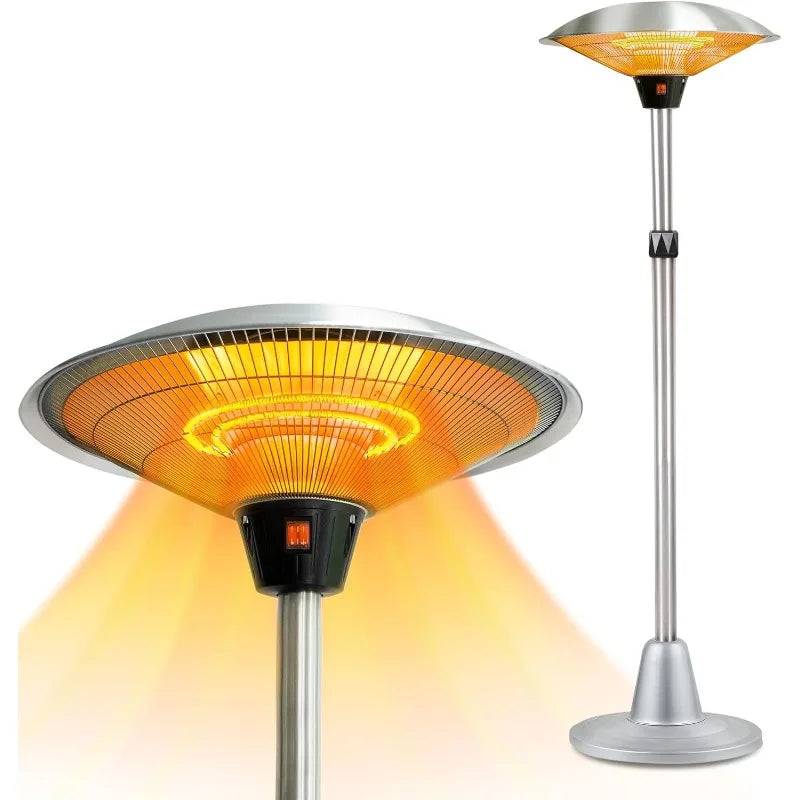 1500W Free Standing Patio Heater for Outdoor and Indoor Heating with Adjustable Height. Mad from Stainless Steel