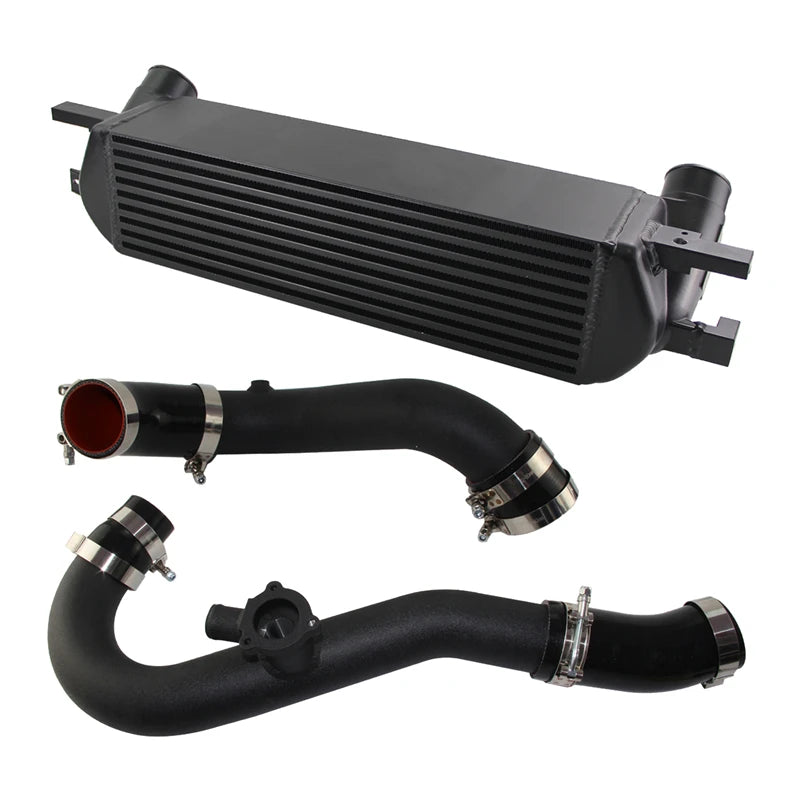 Aluminum Performance Intercooler with Pipe Kit Fit for Ford Mustang Ecoboost 2.3L 2015-2022 Black/Silver