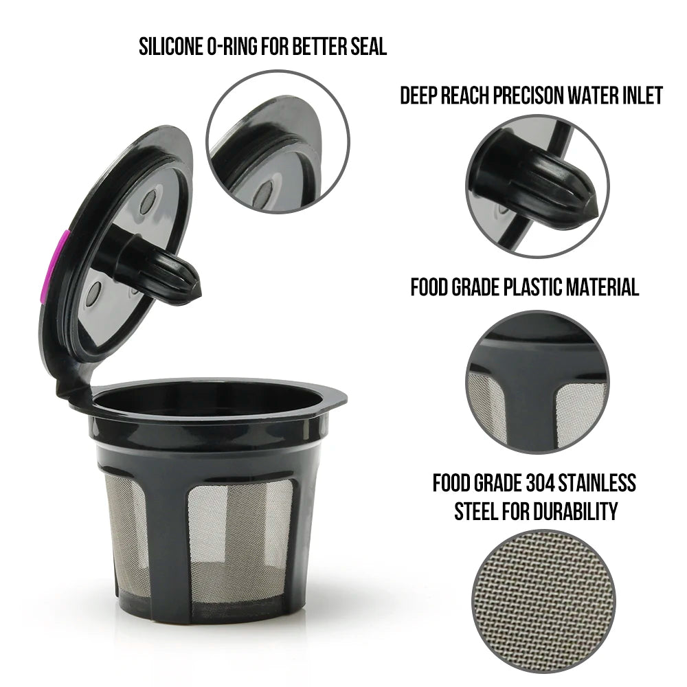 JJTHNCR 6PC Reusable Coffee Capsule Reusable K-Cup Filter Coffee Box Filling Capsule with Keurig 2.0, 1.0 K-Cup Coffee Machine