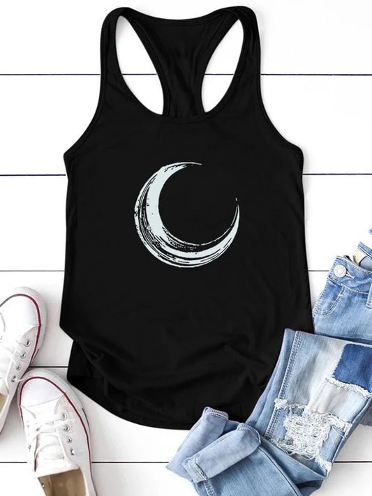 Seeyoushy Moon Printed Tank Top Women Sleeveless Harajuku New Summer Holiday Loose T Shirt Femme Vest 90s Top Women 2023 Mujer