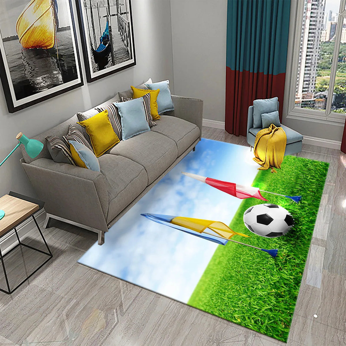 Football Pattern Carpet for Home Decoration Rugs for Bedroom  Kids Room Living Room Bathroom Entrance Door Non-slip Comfort Mat
