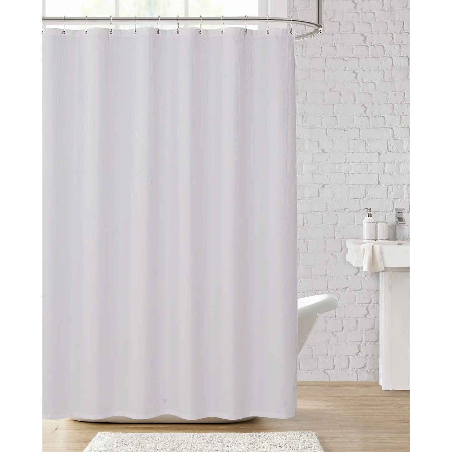 Clorox 100% Polyester Shower Curtain Set with Waterproof PEVA Liner and 12 Metal Hooks (White)