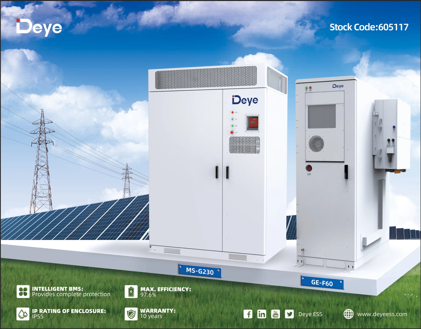 Ningbo Deye ESS GE-F60 High Voltage All In One Hybrid ESS 50/60KWh LiFePO4 Solar Battery Energy Storage System Battery Container