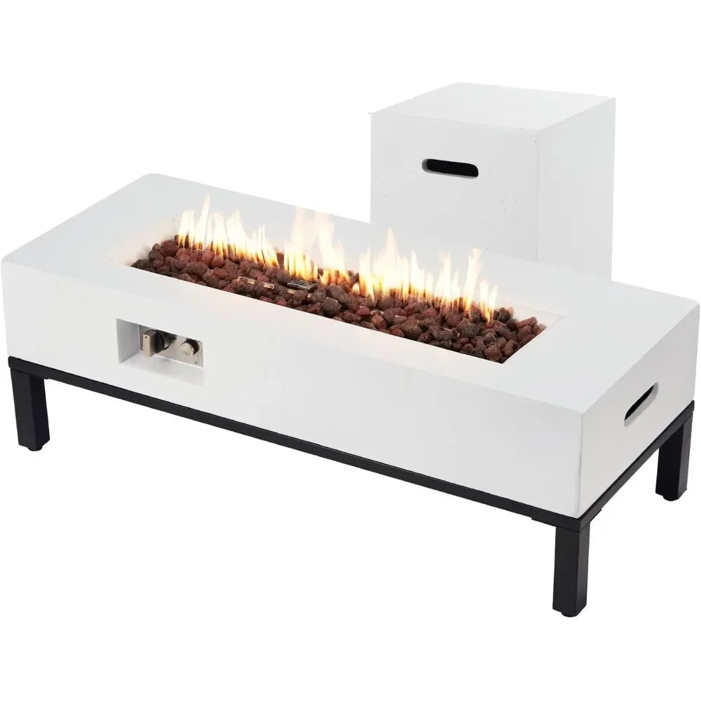 42" 2-Piece Rectangle Propane Fire Pit Table w/Tank Table, 50,000 BTU Outdoor Gas Fireplace with Stand, Low Profile Fire Table