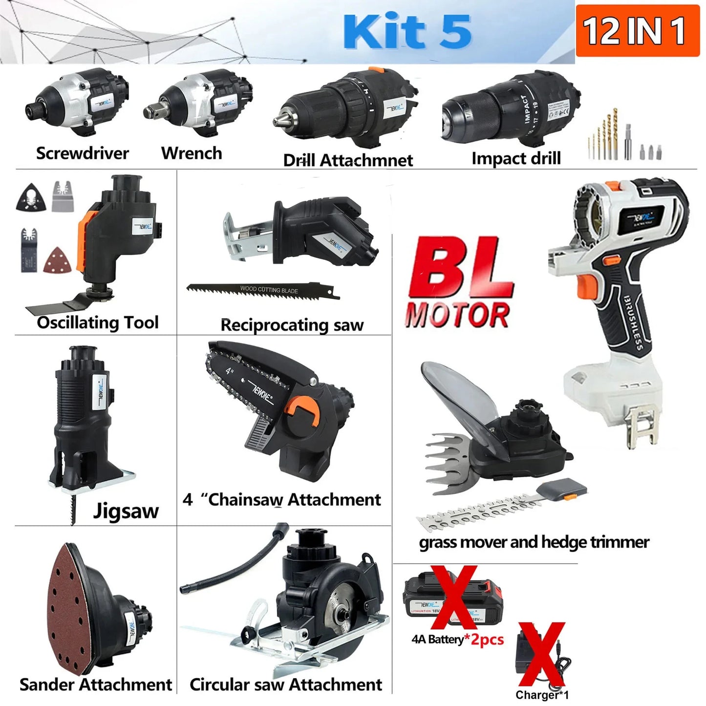 12-in-1 combo kit Cordless Brushless Recip Saw Jig saw Circular Saw Chainsaw Oscillating Tool Screw Driver For makita Battery