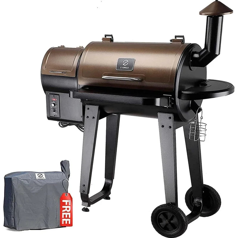 Wood Pellet Grill & Smoker 8 in 1 BBQ Grill Auto Temperature Control, 450 Sq in Bronze