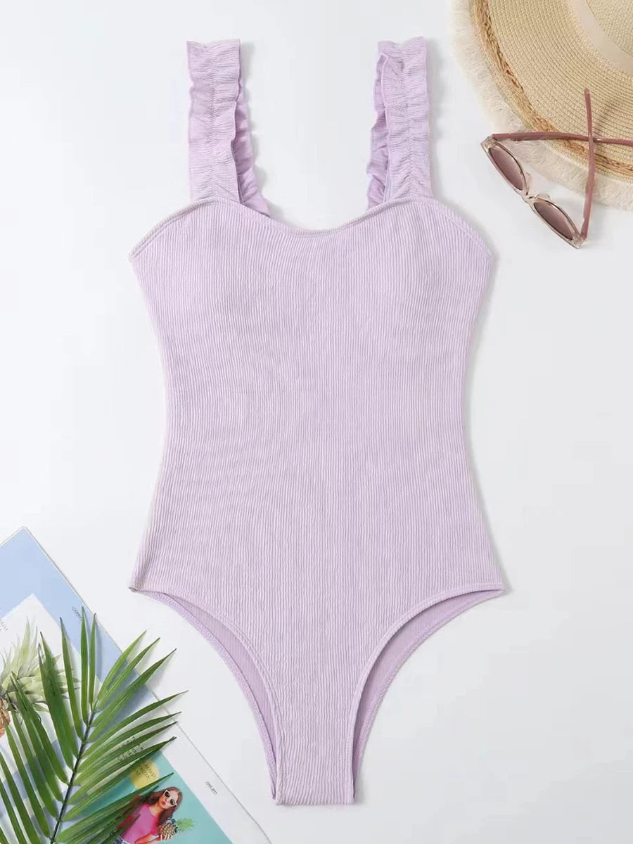 One Piece Ruffle Swimwear Female  Padded Beachwear Swimming Summer Bodysuit