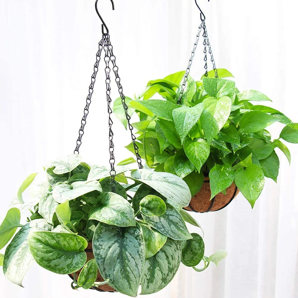 12 Inch Indoor Outdoor Balcony Metal Hanging Planter Basket with Coconut Liner Wire Plant Holder Watering Flower Baskets Pot Han