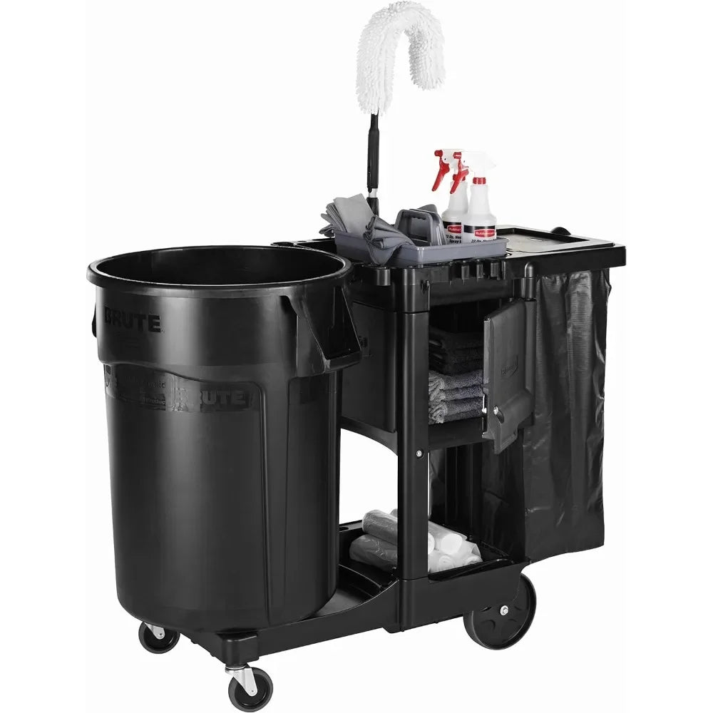 Commercial Products-1861430, Executive Series Janitorial and Housekeeping Cleaning Cart with Locking Cabinet,  Lockable - Black