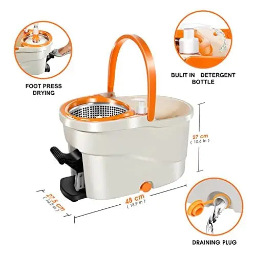 Masthome Spin Mop and Bucket with Wringer Set, Mops for Floor Cleaning,Easy Wring Foot Pedal,Adjustable Stainless Steel Mop Hand