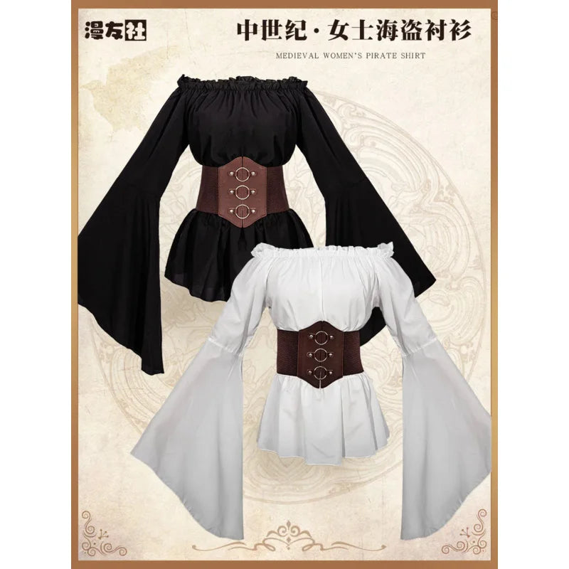 Medieval pirate shirts Halloween cosplay costumes Renaissance women's long sleeved shirts