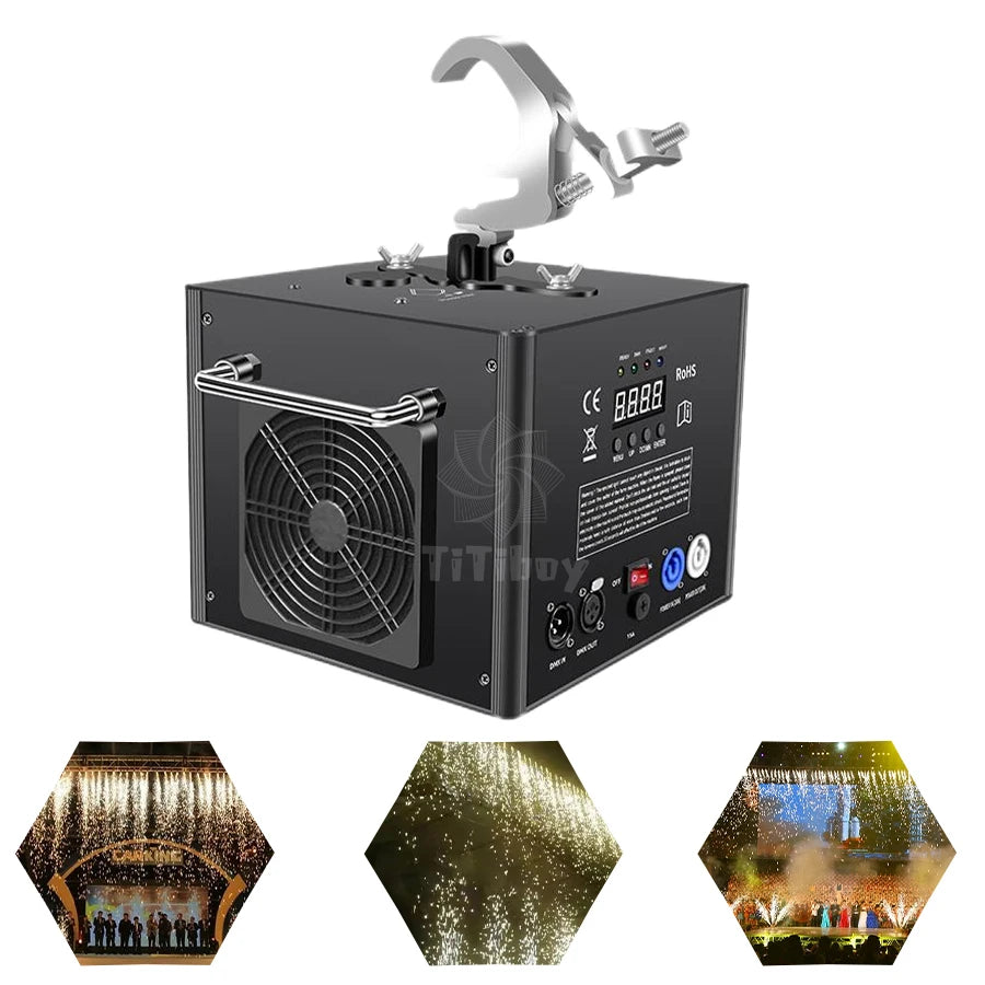 No Tax 8Pcs Hanging Upside Down Rotating Cold Spark Machine With 2 Flycase Electronic Sparkler Sparkular 600w Waterfall Firework