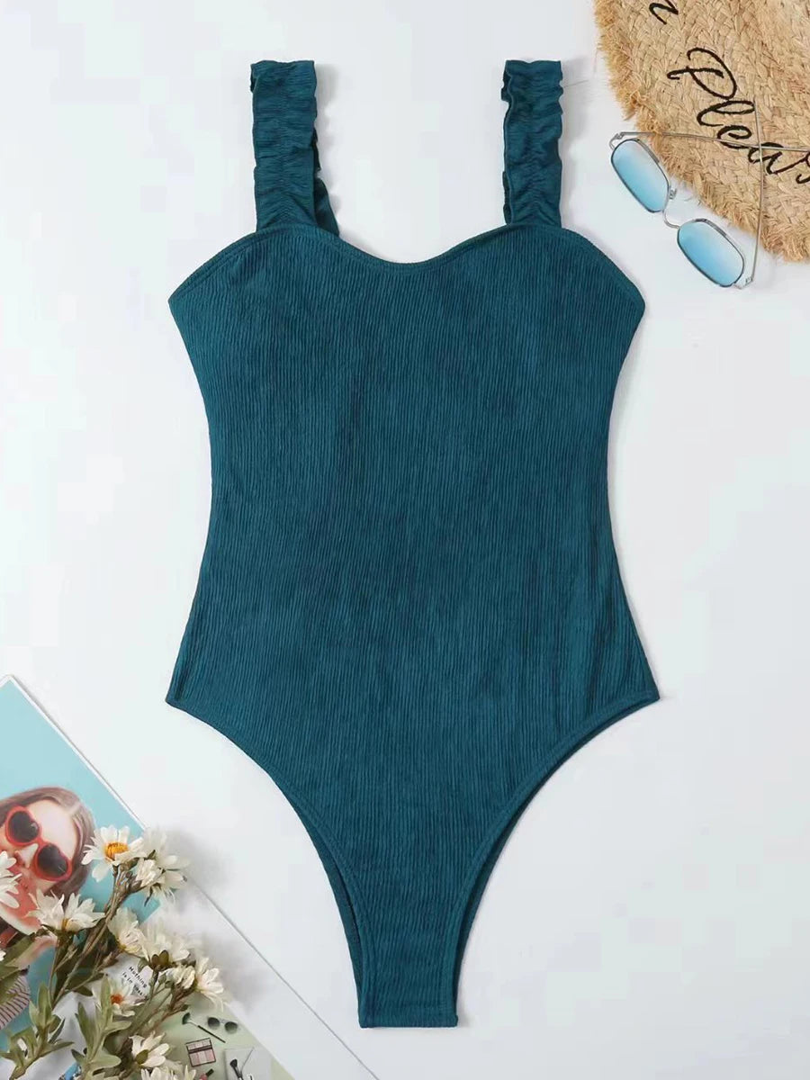 One Piece Ruffle Swimwear Female  Padded Beachwear Swimming Summer Bodysuit