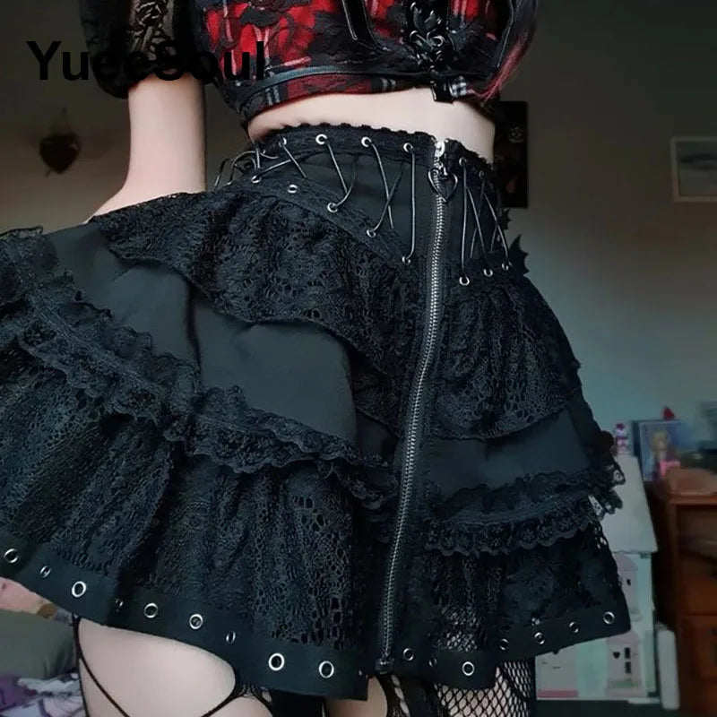 Gothic Mini Skirts 2024 New Harajuku Punk Goth Dark Grunge Y2K High Waist Women Skirts 2000s High Street Women's Skirt