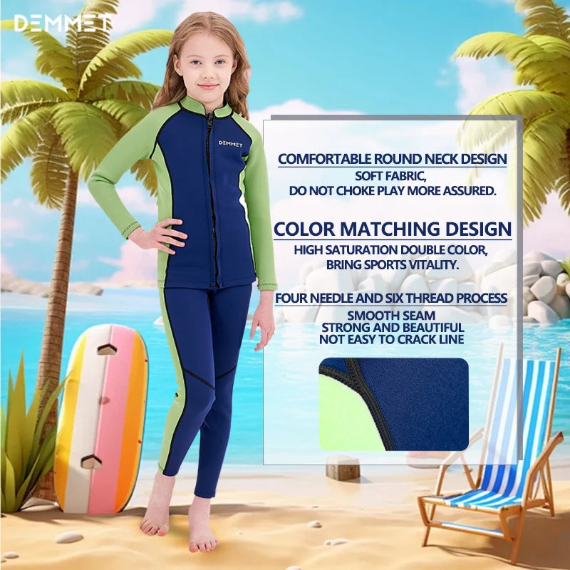 Wholesale Custom Kid Wetsuit Boy Girl 2 Pieces Split Long Sleeves Pants Swimsuit Neoprene Warm Swimming Diving Surf Swimwear