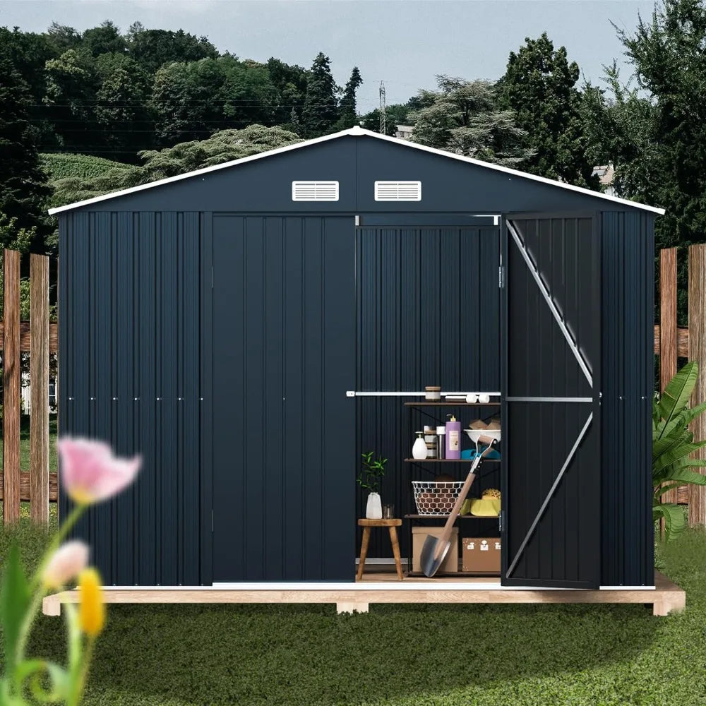 10X12X7.5 FT outdoor steel storage shed with lockable doors,perfect for garden, backyard, and terrace utilities and tool storage