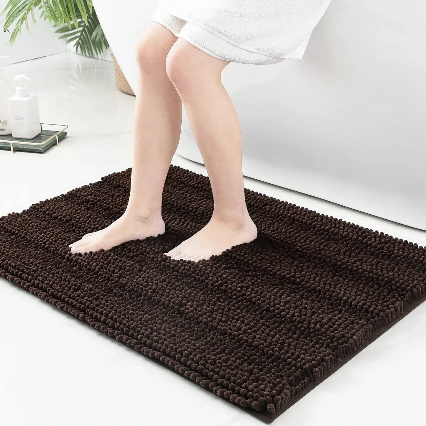 Olanly Chenille Striped Bath Mat Absorbent Quick Dry Floor Decoration Shaggy Shower Pad Soft Plush Carpet Anti-Slip Bathroom Rug