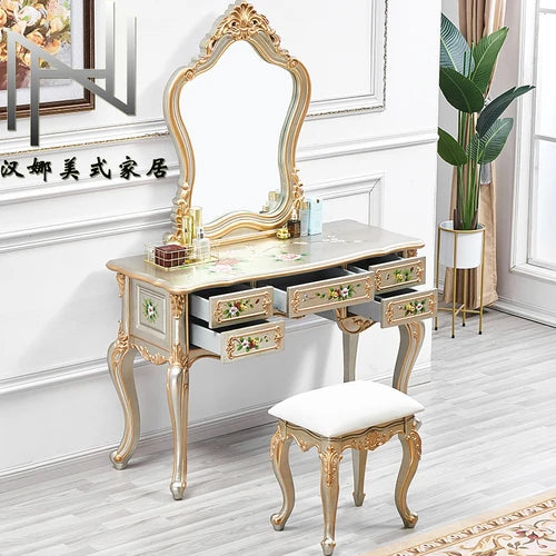 Nordic Modern Dressing Table Drawers European Wood Dressing Table Storage Lights Girls Tocador Maquillaje Furniture For Bedroom