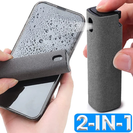 2 In 1 Phone Screen Cleaner Spray Computer Screen Dust Removal Microfiber Cloth Set Cleaning Artifact Without Cleaning Liquid