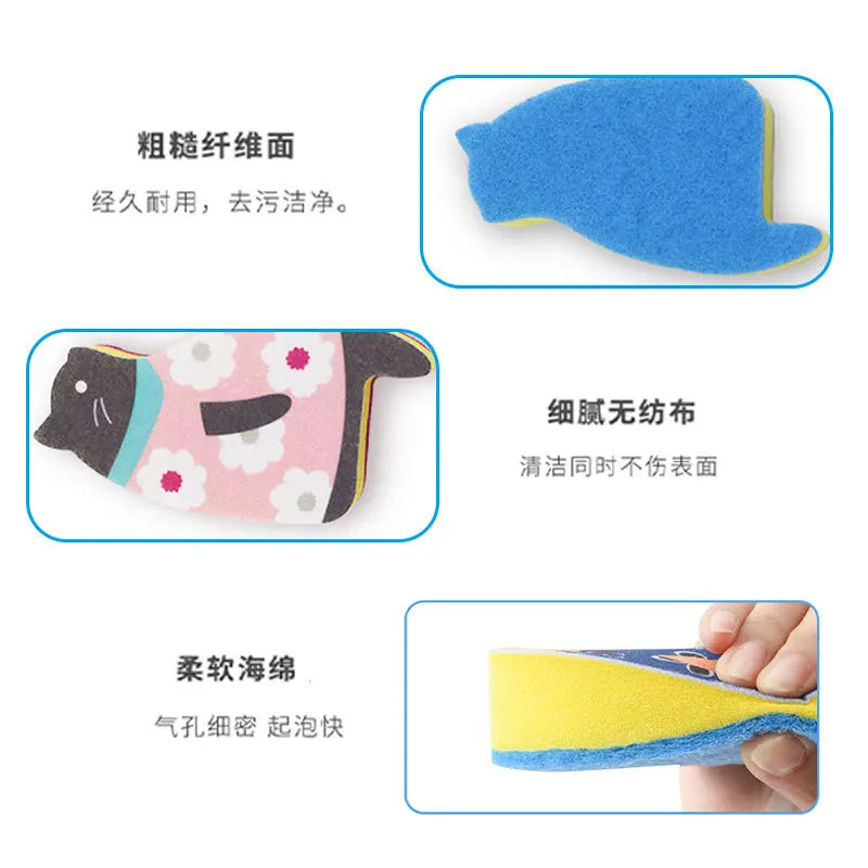 Japanese Kitchen Dishwashing Sponge Cat Cute Cartoon Dishwashing Cloth Cleaning Products Kitchen Supplies