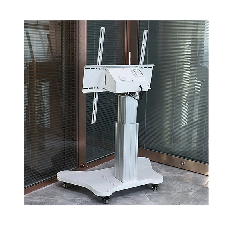 JGST Hot Sales OEM Motorized Electric flip up drop down height angle adjustable movable TV floor Stand mount trolley Cart lift