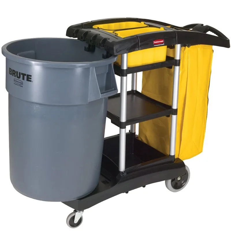 Commercial Products Housekeeping Service Cart , Black 38." x 21" x 49", Utility Rolling Cart for Transport Cleaning Equipment