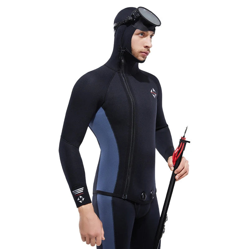 Men 5MM Neoprene Wetsuit 2-Pieces Set Diving Suit Scuba Spearfishing Snorkeling Surfing Wetsuit Deepwater Thermal Swimsuit