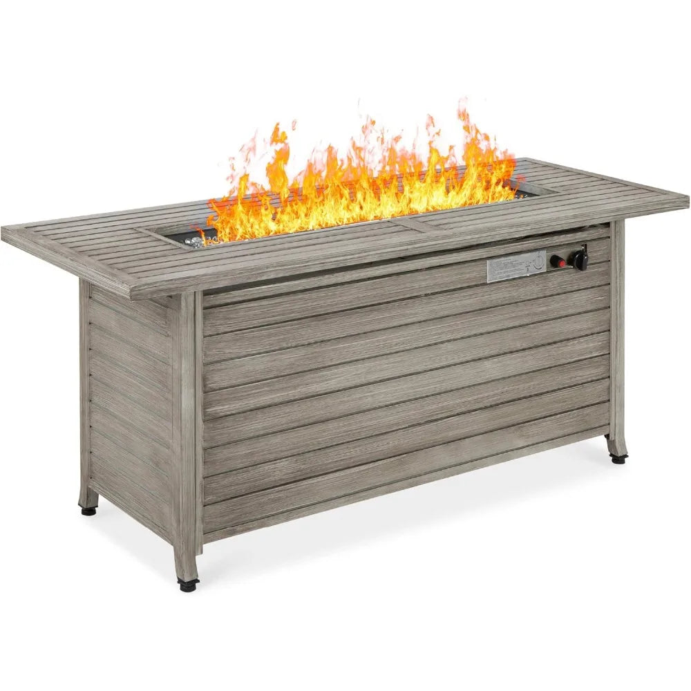 57 Inch Propane Gas Fire Pit Table, 50,000 BTU Outdoor Rectangular Fire Pit, Outdoor Rectangular Fire Pit, Gray