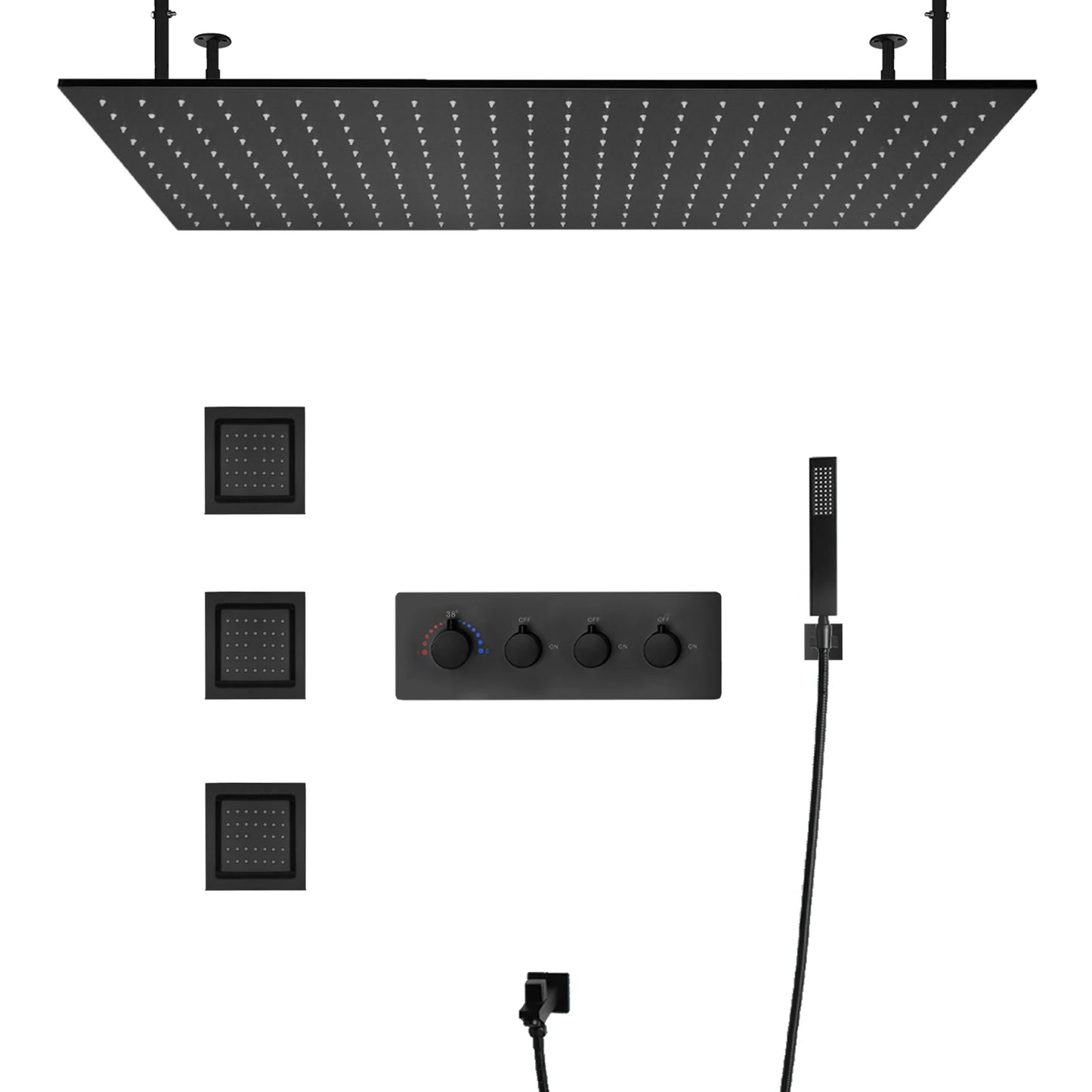 Matting black ceiling LED constant temperature shower faucet set rainfall multi -function side spray shower shower system