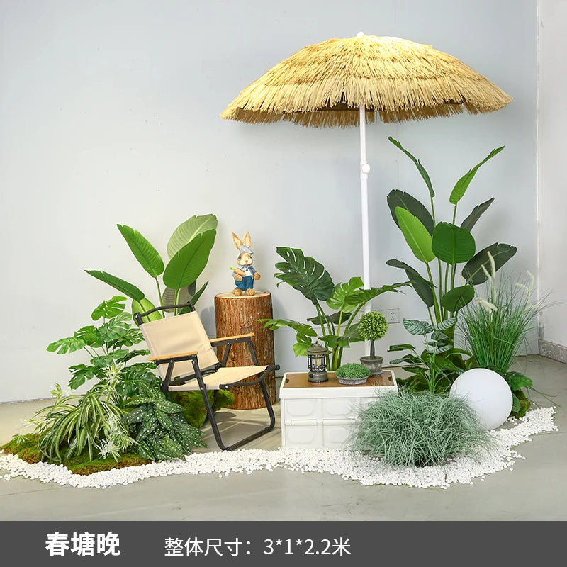 Simulation of green plant landscaping camping combined balcony landscape indoor fake green plant window decoration stair corner