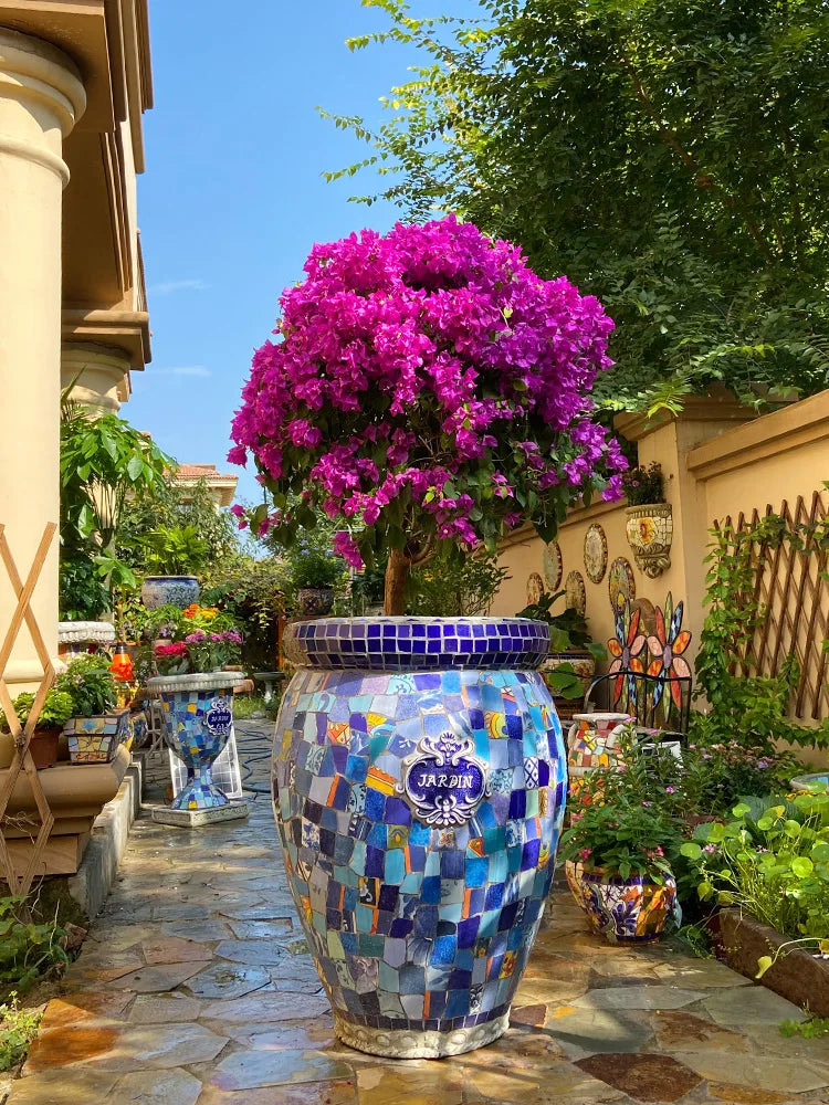 Mediterranean Style European Style Freehand Extra Large Flowerpot Green Plant Large Flower Pot Courtyard Floor Ceramic Bonsai