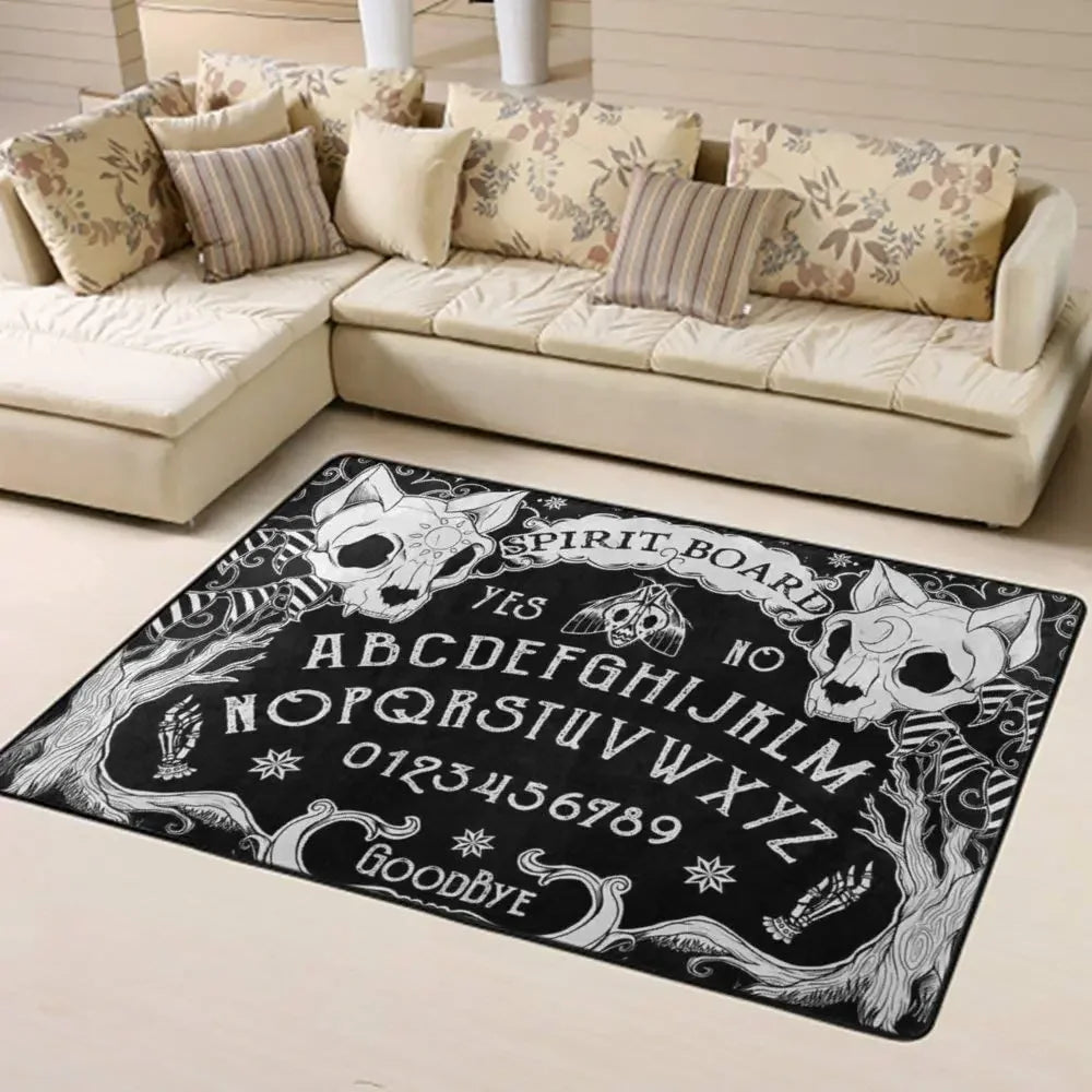 Modern Cat Skull Head Witch Board Carpet for Living Room Home Decoration Black Gothic Large Area Rugs Bedroom Non-Slip Floor Mat