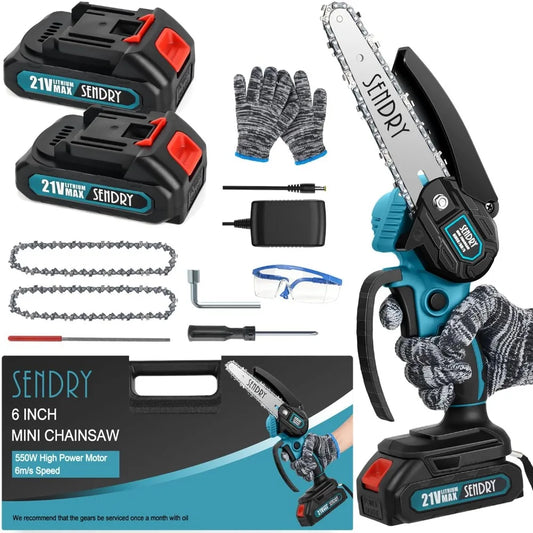 Mini Chainsaw 6-Inch, Powerful Cordless Rechargeable Handheld Small Electric Saw Powered