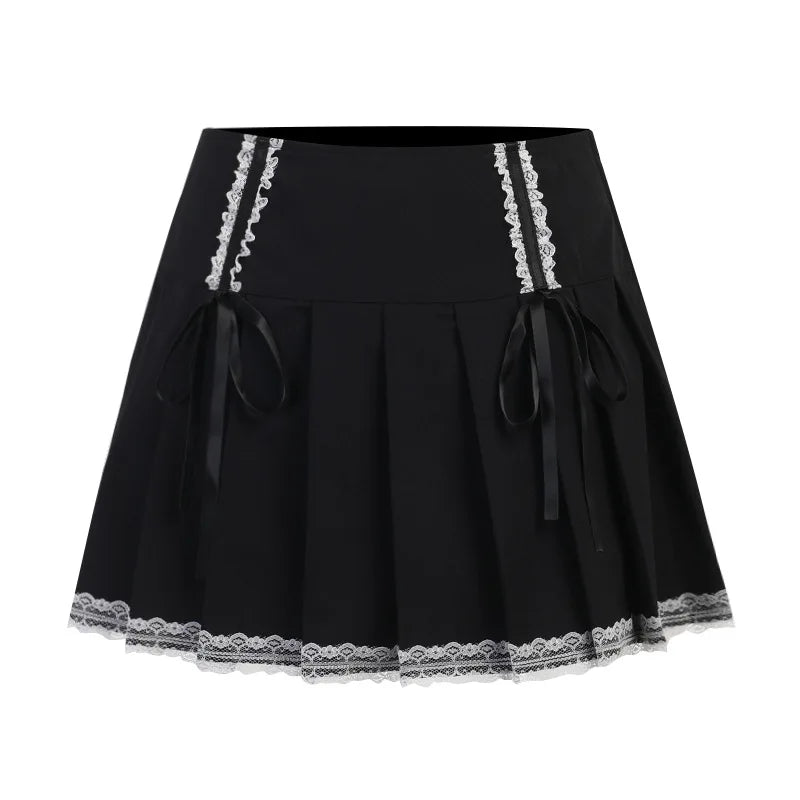 FICHOR Streetwear Mall Goth Skirt Women Harajuku Y2k E-girl High Waist Bandage Mini Skirt Dark Gothic Punk Emo Alt Club Wear