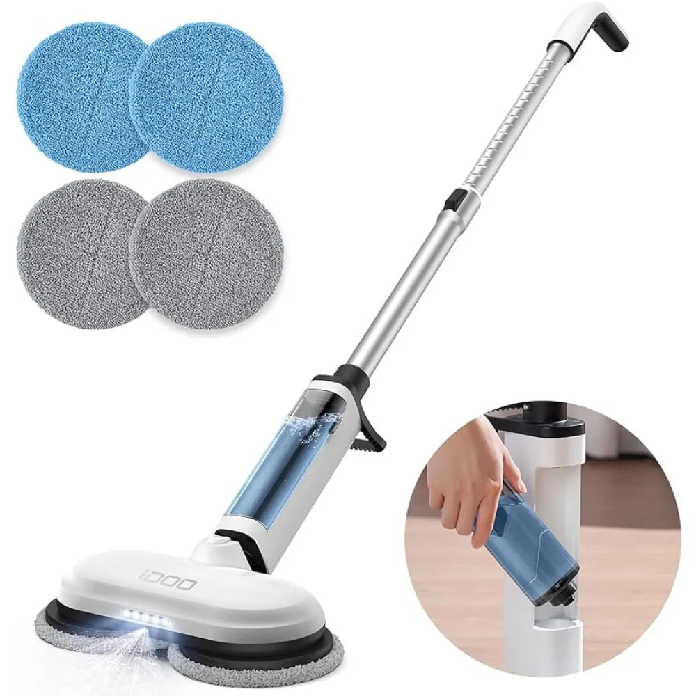 iDOO Cordless Electric Mop, Dual-Motor Electric Spin Mop with Detachable Water Tank & LED Headlight, Electric Floor Spray Mop