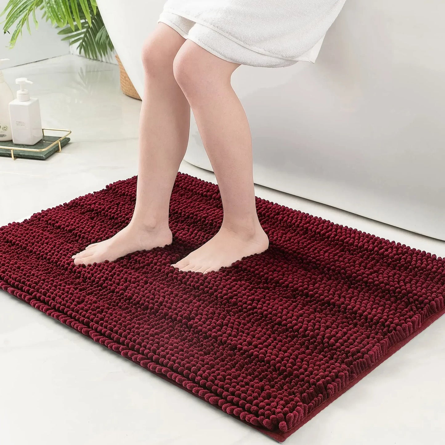 Olanly Chenille Striped Bath Mat Absorbent Quick Dry Floor Decoration Shaggy Shower Pad Soft Plush Carpet Anti-Slip Bathroom Rug