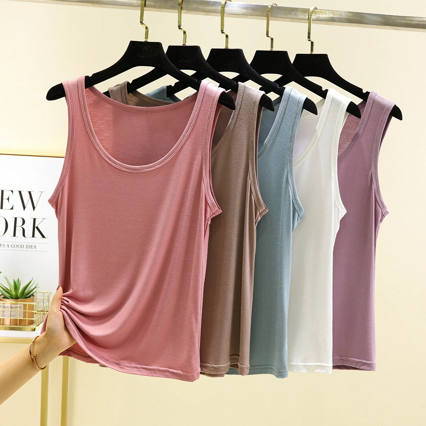 Solid color O-Neck Tank Tops Plus size Summer women's T-shirt Sleeveless basic Camis Tee Top all match